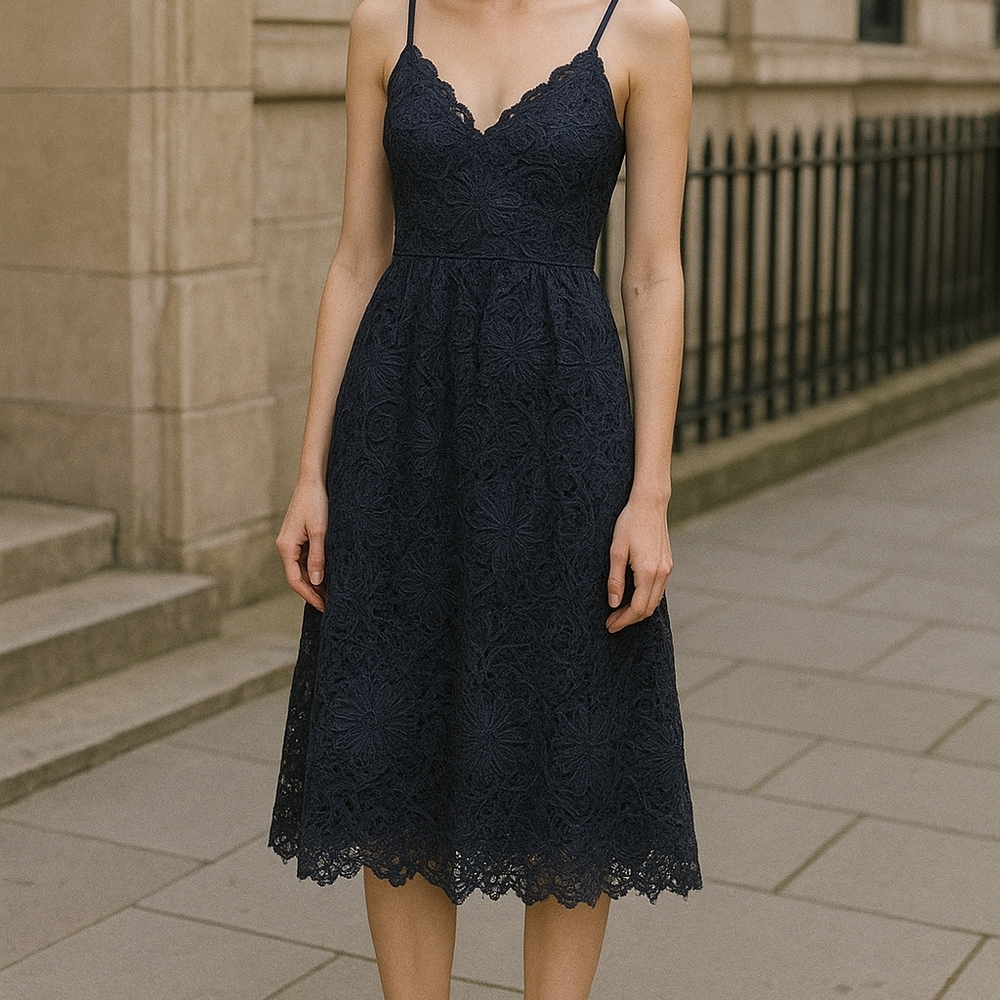Y.A.S Elegant Navy Blue Lace Sleeveless Dress Size M